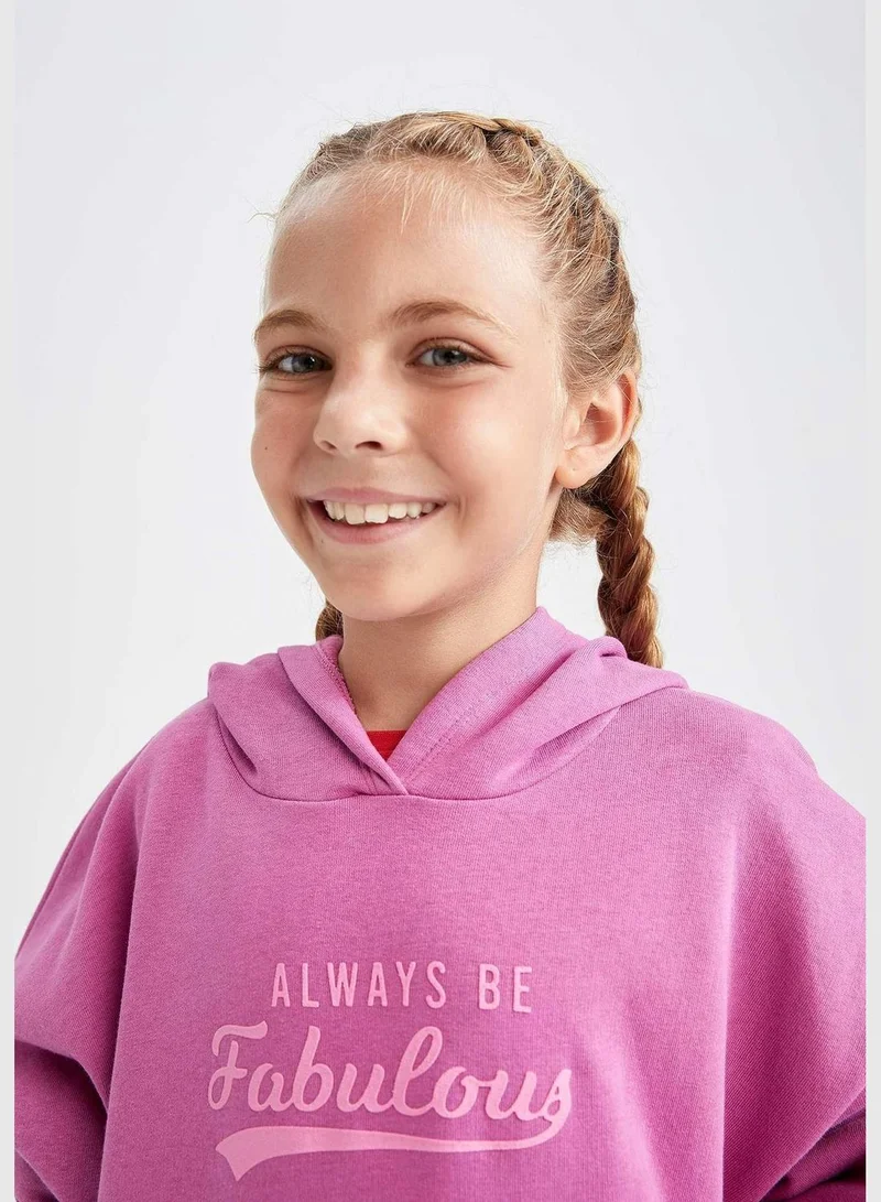 DeFacto Girl Relax Fit Hooded Long Sleeve Knitted Sweatshirt