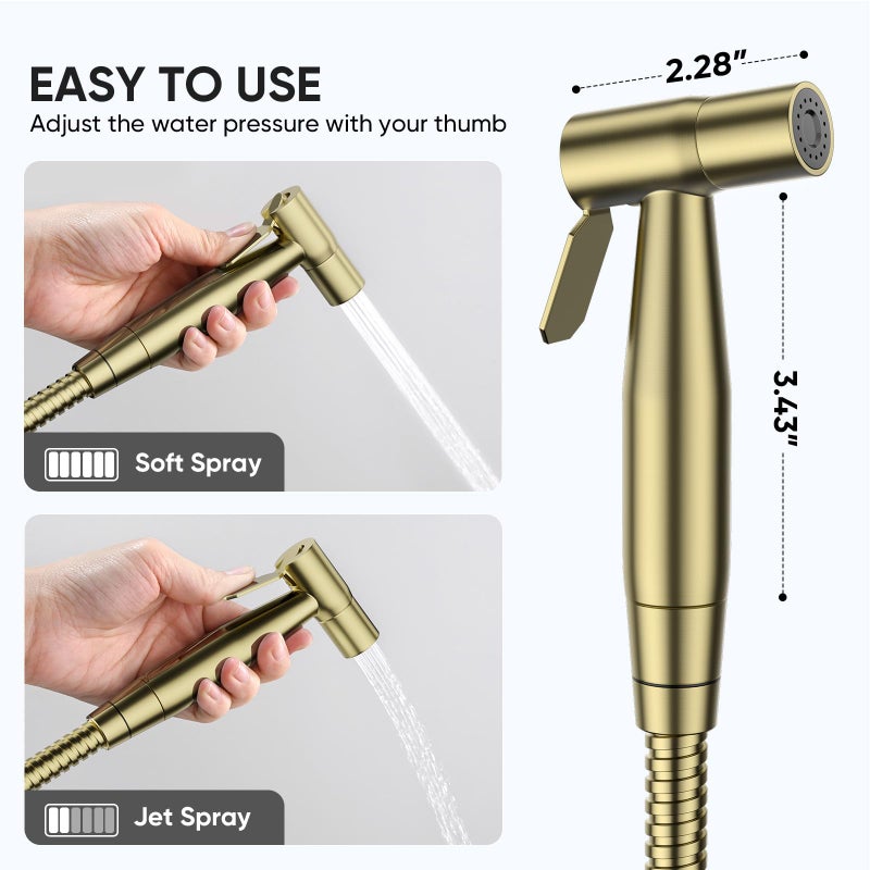Arofa Gold Handheld Bidet Sprayer for Toilet - Stainless Steel Cloth Diaper Jet Spray, Adjustable Water Pressure Control with Bidet Spray Hoses, Bidet Toilet Sprayer for Baby/Feminine Wash - Image 4