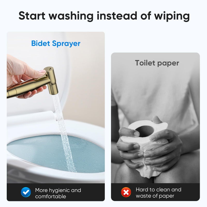 Arofa Gold Handheld Bidet Sprayer for Toilet - Stainless Steel Cloth Diaper Jet Spray, Adjustable Water Pressure Control with Bidet Spray Hoses, Bidet Toilet Sprayer for Baby/Feminine Wash - Image 2
