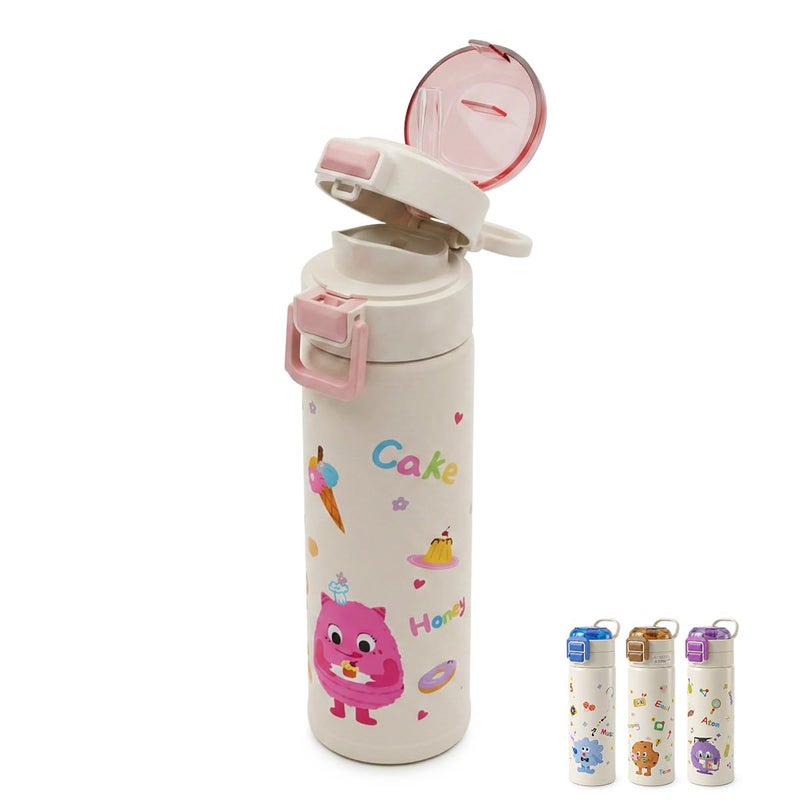 Vacuum Bottle 500ml Stainless Steel Insulated Water Bottle With Straw Lid And Carry Handle, Leak Proof Hot And Cold Drinks, BPA Free Portable Bottle For School Travel Picnicb F-1117 (Pink) - Image 1