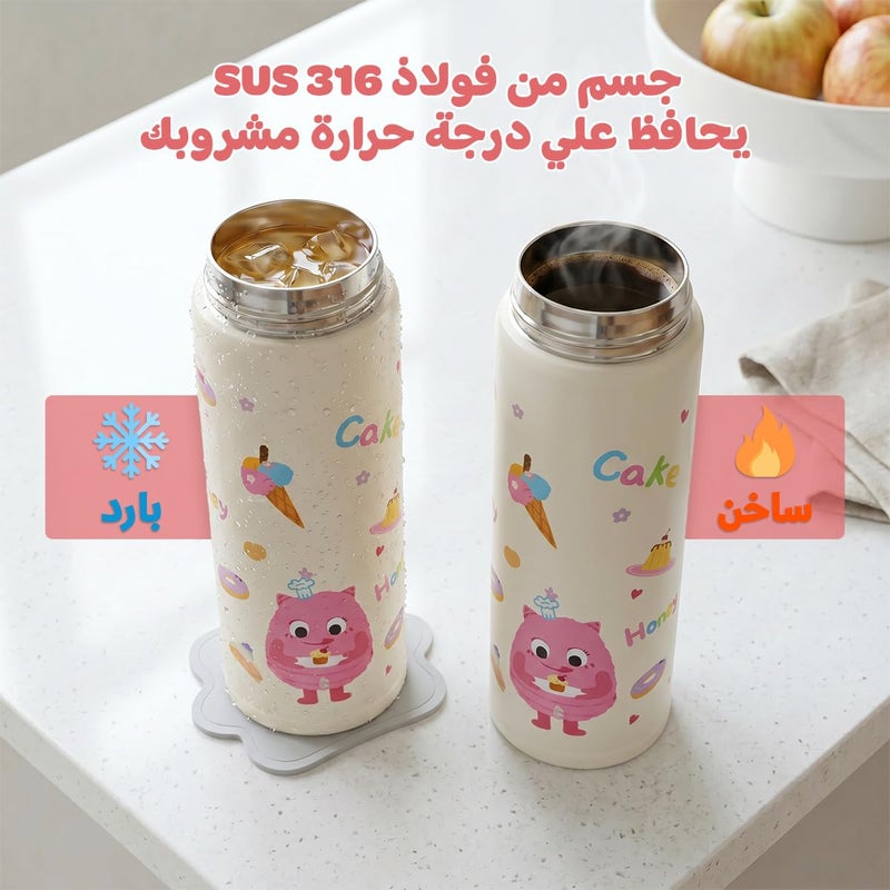 Vacuum Bottle 500ml Stainless Steel Insulated Water Bottle With Straw Lid And Carry Handle, Leak Proof Hot And Cold Drinks, BPA Free Portable Bottle For School Travel Picnicb F-1117 (Pink) - Image 4