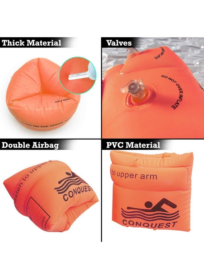 كونكويست أربطة ذراع سباحة CONQUEST للأطفال والكبار | عوامات ذراع | أجنحة سباحة | شريط عوامة سباحة | أكمام عوامات وحلقات سباحة (AR-2947-OR) - Image 3