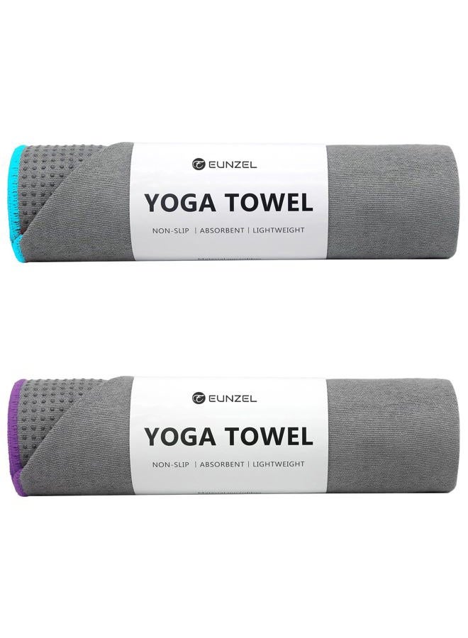 Eunzel 2 Pack Hot Yoga Towel with Grip Dot, Non Slip Yoga Mat Towe Sweat Absorbent Towel for Hot Yoga,Bikram, Pilates and Fitness 72" x 24", Grey - Image 1