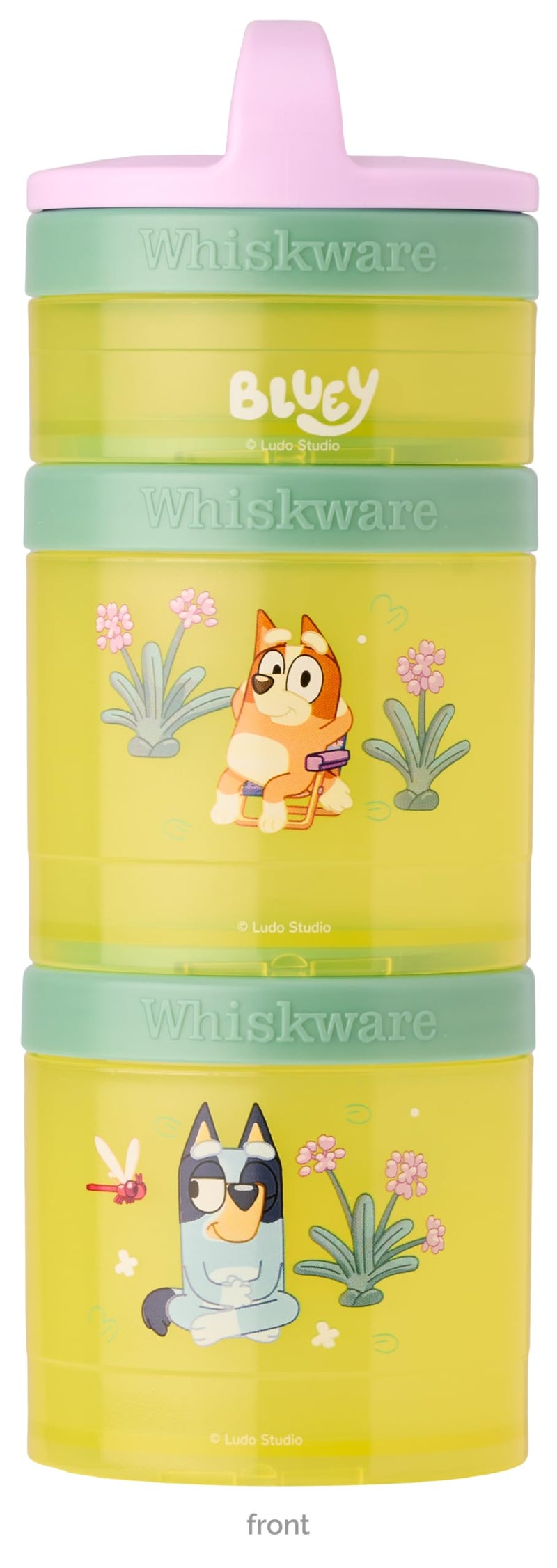 Whiskware Bluey Stackable Snack Containers for Kids and Toddlers, 3 Stackable Snack Cups for School and Travel, Bluey and Bingo, So Relaxing! - Image 1