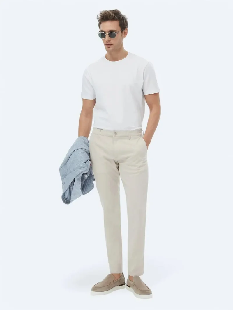 كيب بنطلون كاجوال ضيق بقصة عادية من فرو المنك المنسوج