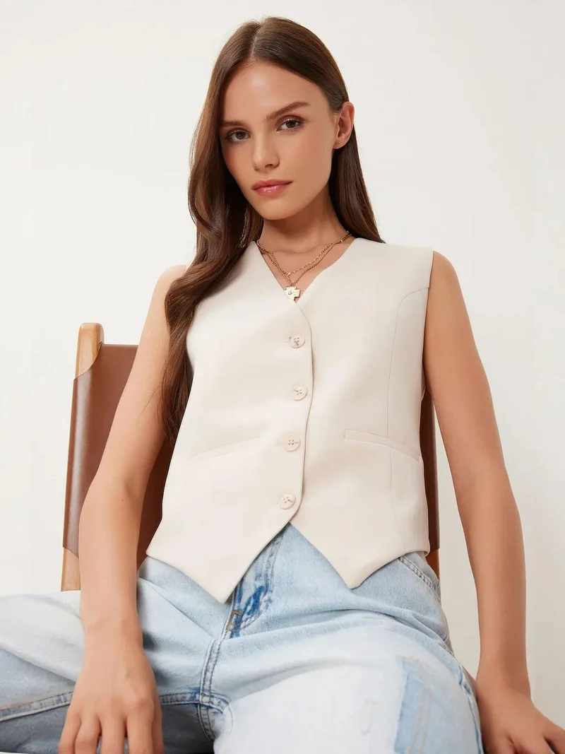 السعادة في إسطنبول ISTANBUL Crop Button Waistcoat