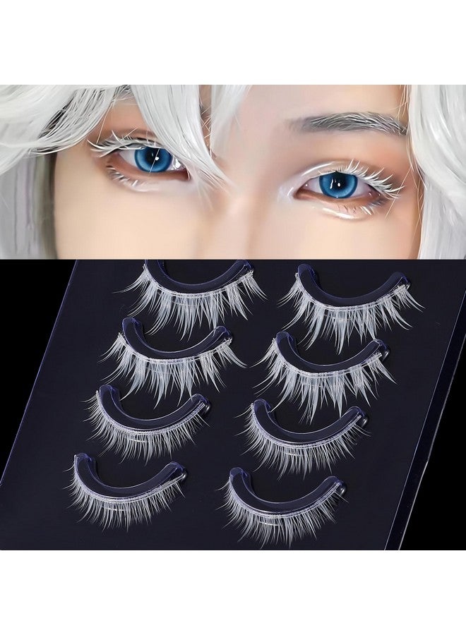 Outopen White False Eyelashes Halloween White Eye Lashes Extension Tools Anime Cosplay Makeup Natural Looking Masquerade Party Eyelashes (A05-White Manga Lashes 4 Pairs(Upper&Bottom)) - Image 1