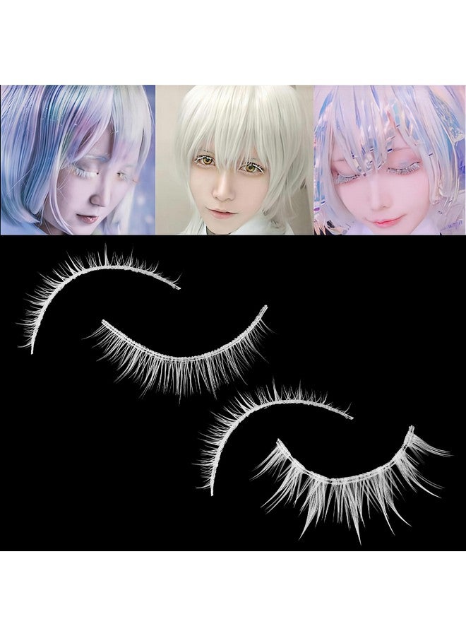 Outopen White False Eyelashes Halloween White Eye Lashes Extension Tools Anime Cosplay Makeup Natural Looking Masquerade Party Eyelashes (A05-White Manga Lashes 4 Pairs(Upper&Bottom)) - Image 2
