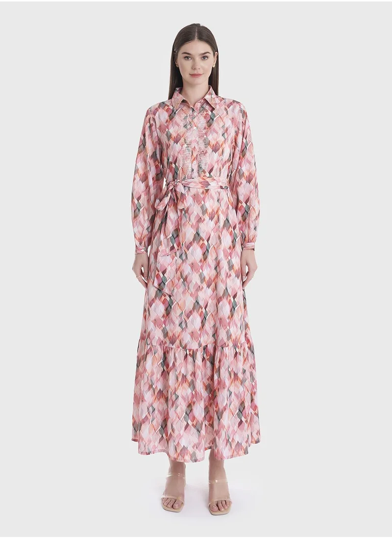 كشخة Abstract Print Shirt Dress