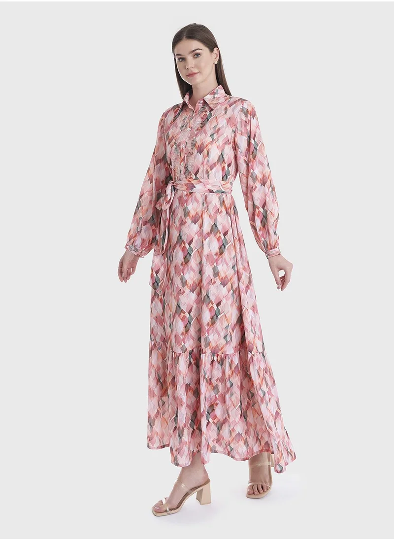 كشخة Abstract Print Shirt Dress