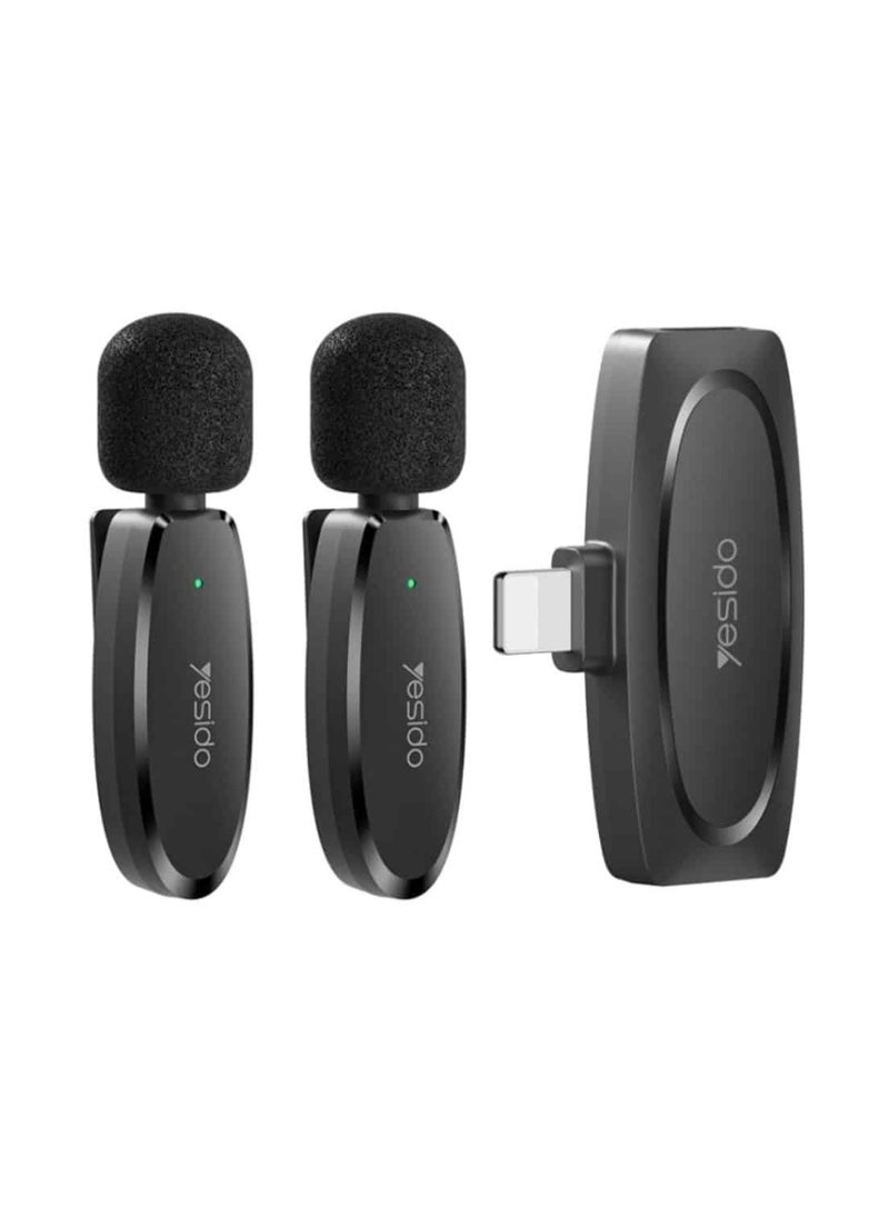 Yesido Dual Wireless Microphone, Lightning Connector, Yesido KR14 Black  - Image 1