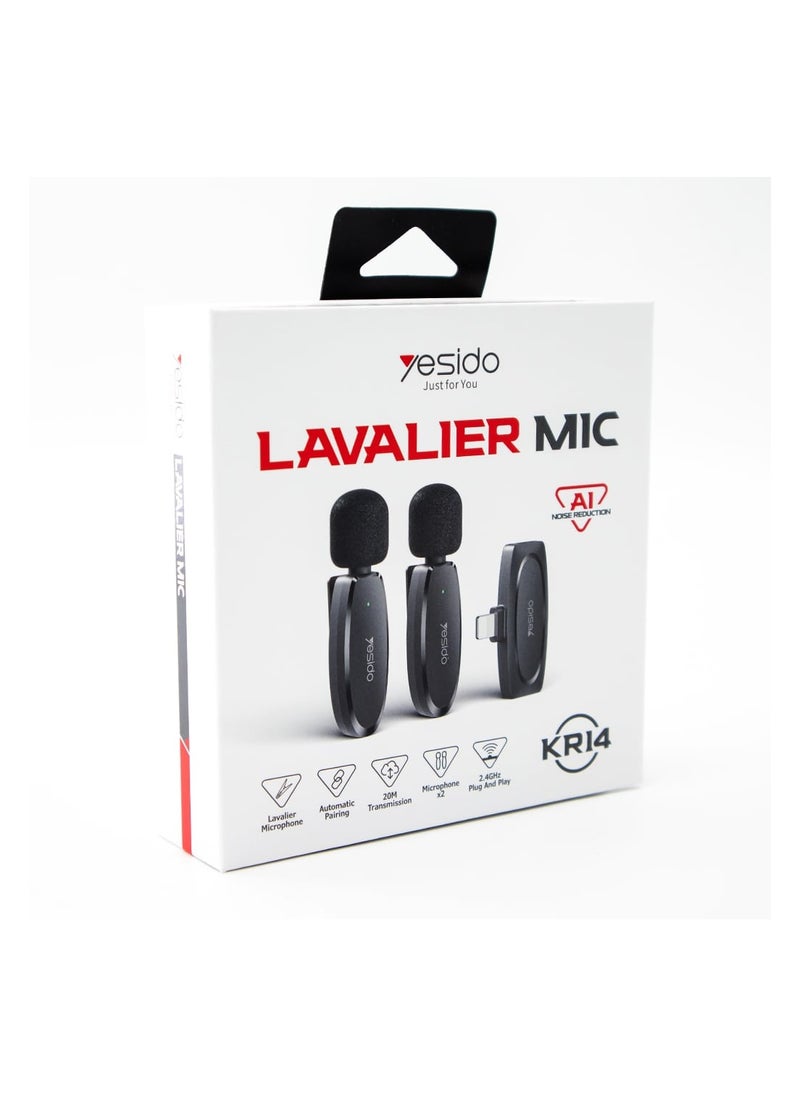 Yesido Dual Wireless Microphone, Lightning Connector, Yesido KR14 Black  - Image 3