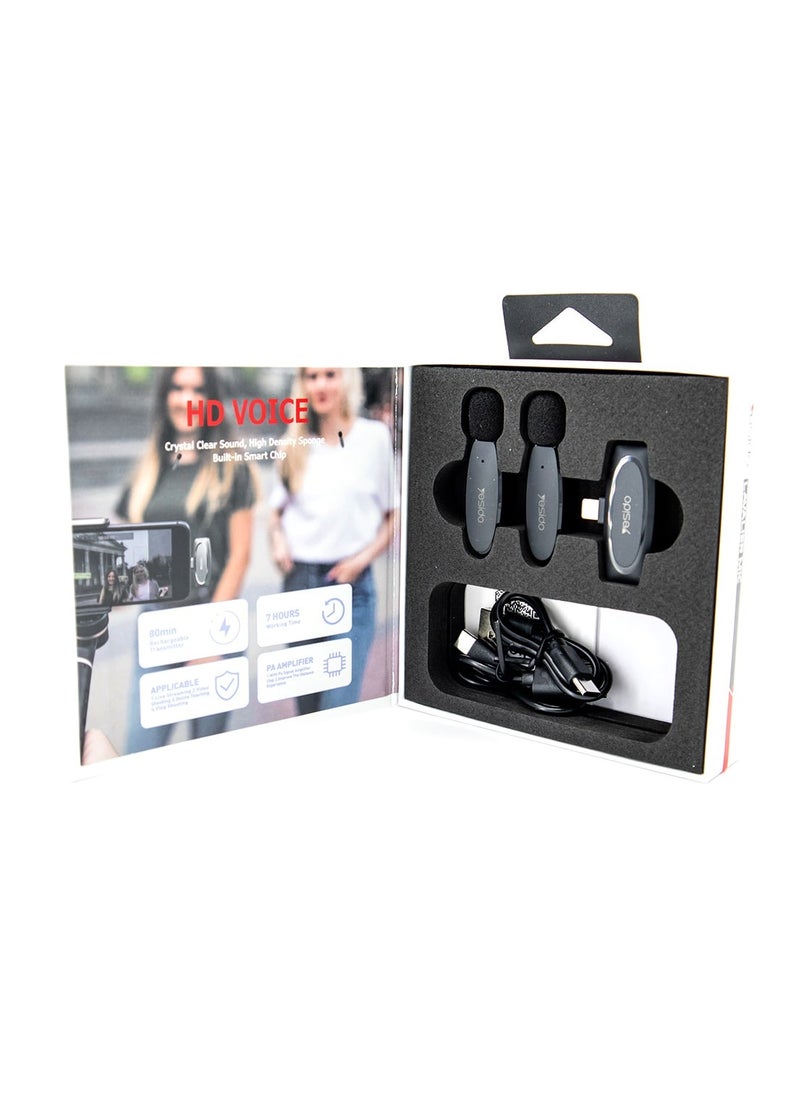 Yesido Dual Wireless Microphone, Lightning Connector, Yesido KR14 Black  - Image 2