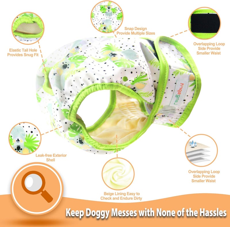 Langsprit Washable Female Dog Diapers (3 Pack) - No Leak Reusable Diapers for Doggy Female in Period - Highly Absorbent Dog Heat Panties with Adjustable Snaps (Koala, Medium) - Image 4