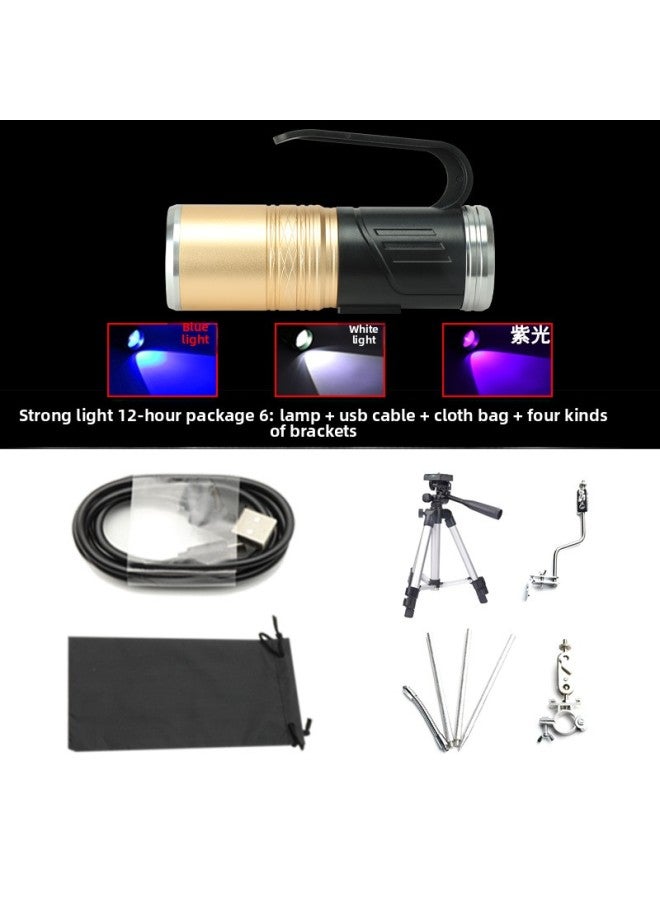 Highlight LED Night Fishing Lights Fishing Lights Blue Light Zoom Fishing Gear USB Strong Light Rechargeable Fish Flashlight-Color:3 Light Set 6: Lamp + Wire + Cloth Bag + Four Kinds Of Bracket - Image 1