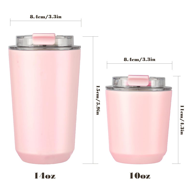 Puraville Insulated Tumblers with Lid  14 oz Travel Coffee Mug Stainless Steel Vacuum Thermos Cup 10/14 oz Leak Proof Reusable Double Walled Coffee Tumbler for Iced and Hot Drinks Pink - Image 2