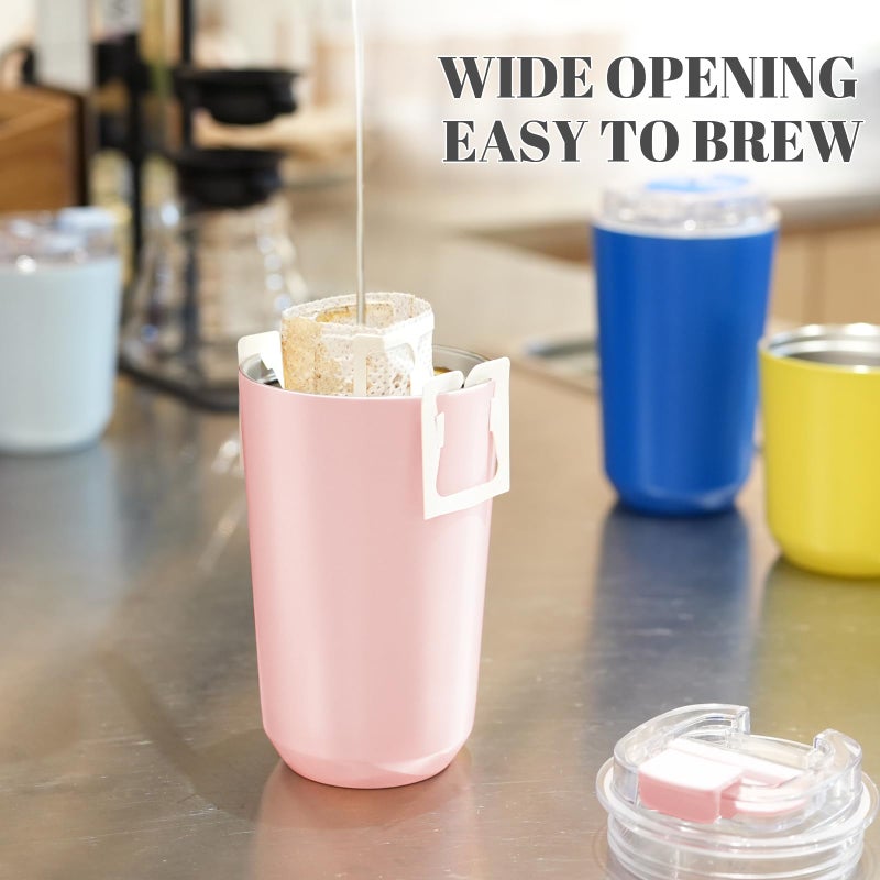 Puraville Insulated Tumblers with Lid  14 oz Travel Coffee Mug Stainless Steel Vacuum Thermos Cup 10/14 oz Leak Proof Reusable Double Walled Coffee Tumbler for Iced and Hot Drinks Pink - Image 5