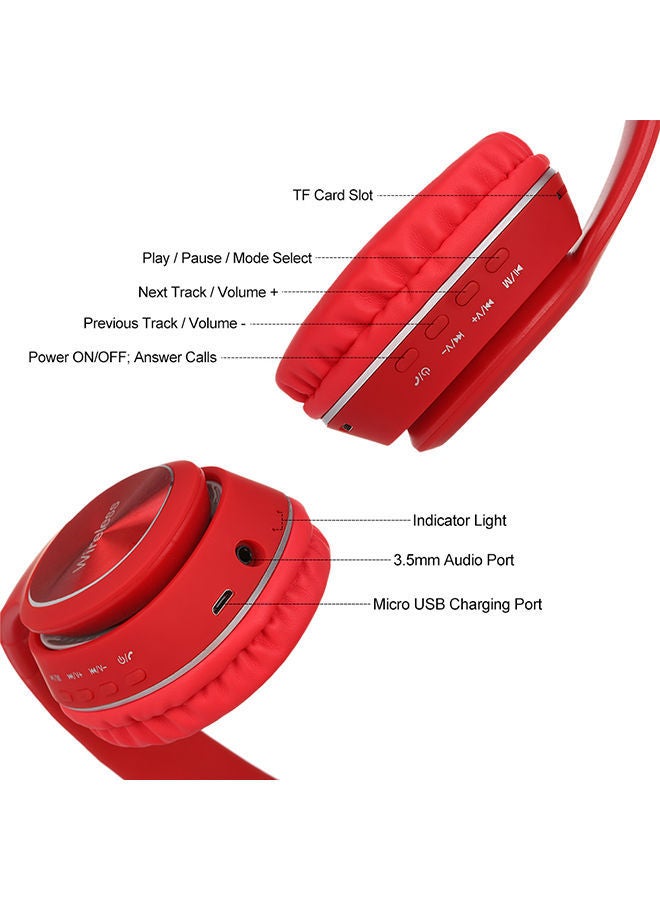 NIBEMINENT Bluetooth Over-Ear Headphones With Mic Red - Image 3