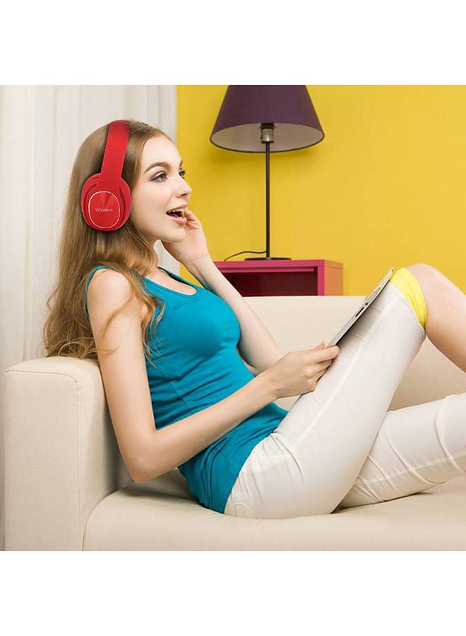 NIBEMINENT Bluetooth Over-Ear Headphones With Mic Red - Image 5