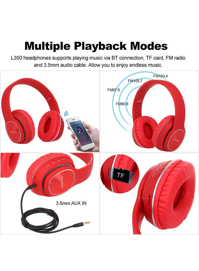 NIBEMINENT Bluetooth Over-Ear Headphones With Mic Red - Image 4