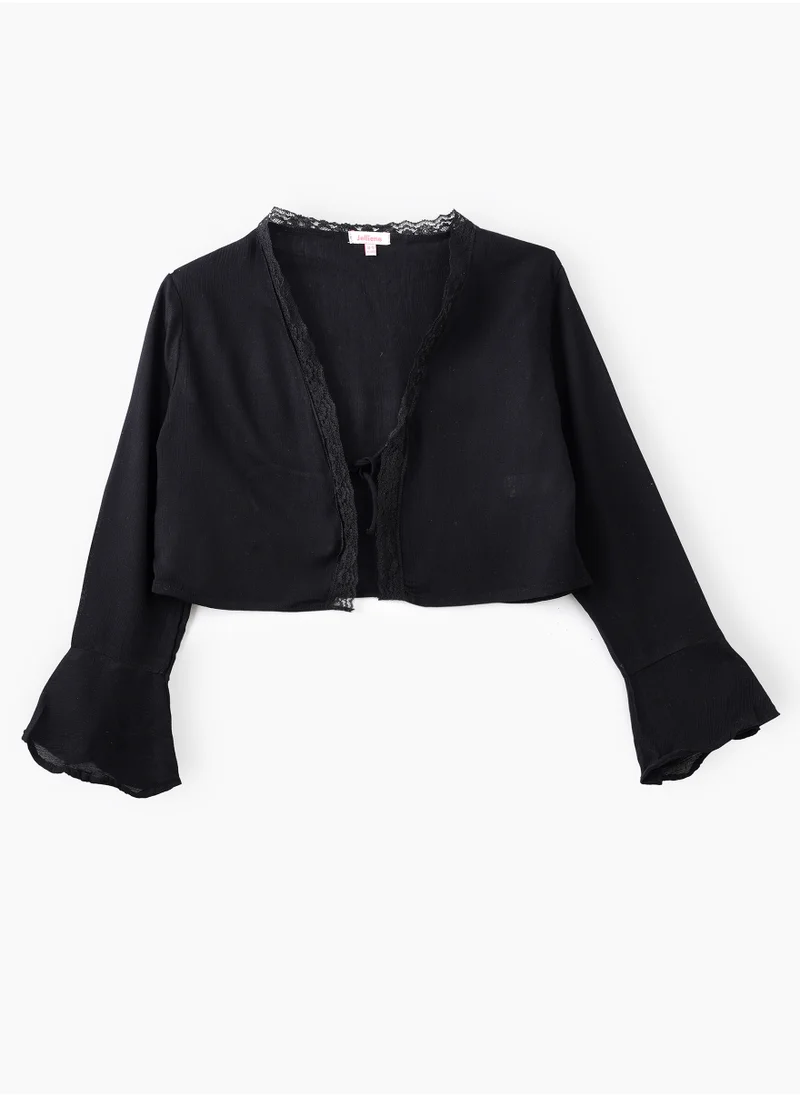 Jelliene Girls Woven Viscose Cropped Lace Trim Blouse