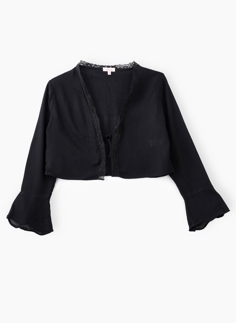 جيلين بلوزة قصيرة بناتي منسوجة بالفسكوز مع دانتيل - Image 1