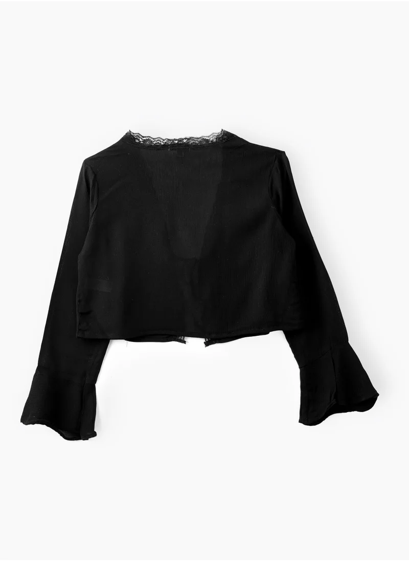 Jelliene Girls Woven Viscose Cropped Lace Trim Blouse