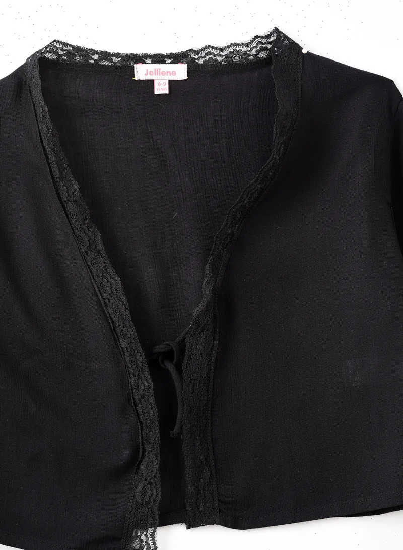 Jelliene Girls Woven Viscose Cropped Lace Trim Blouse