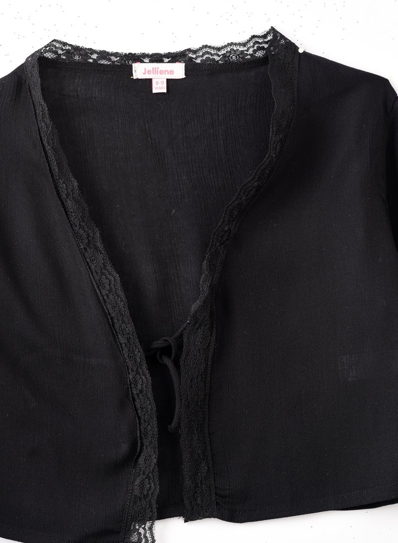 جيلين بلوزة قصيرة بناتي منسوجة بالفسكوز مع دانتيل - Image 3