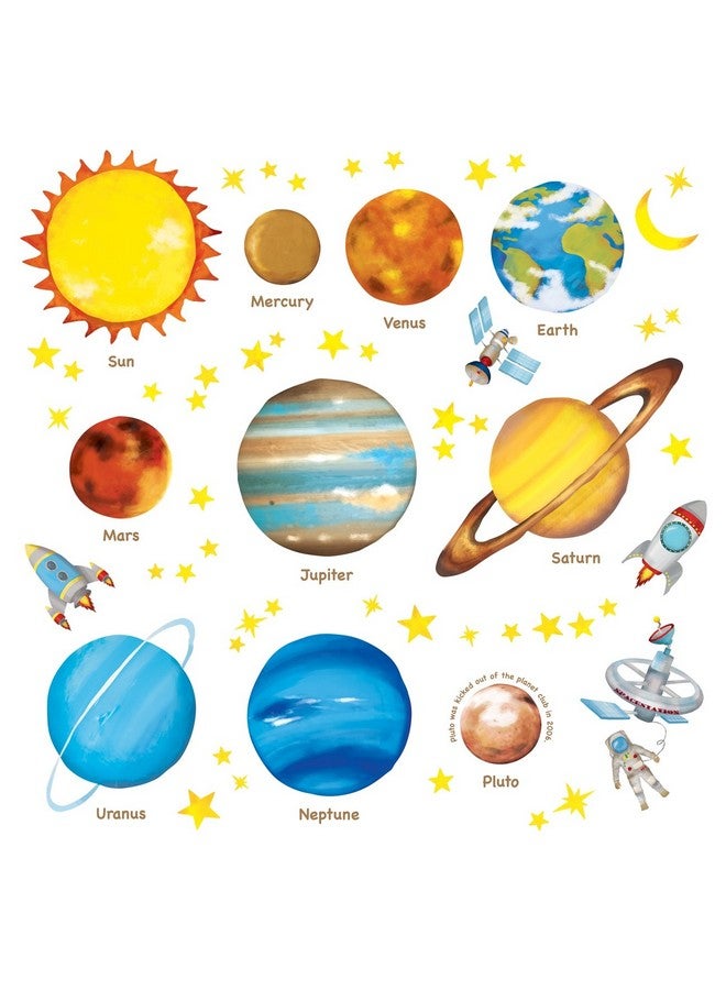 Decowall ملصقات حائط كواكب في الفضاء للأطفال Ds8-1307 ملصقات حائط قابلة للإزالة واللصق لغرفة الأطفال وغرفة النوم وغرفة المعيشة - Image 1