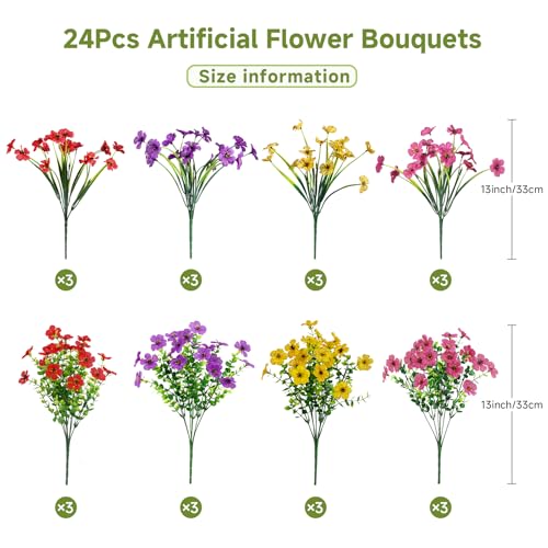 Alupssuc 24 Bundles Artificial Flowers for Outdoors Decoration, UV Resistant Silk Violet Faux Colorful Violet Eucalyptus Spring Fake Plants for Outside Indoor Yard Home Patio Porch Decor, Mix 4 Colors - Image 2
