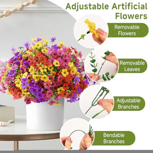 Alupssuc 24 Bundles Artificial Flowers for Outdoors Decoration, UV Resistant Silk Violet Faux Colorful Violet Eucalyptus Spring Fake Plants for Outside Indoor Yard Home Patio Porch Decor, Mix 4 Colors - Image 3