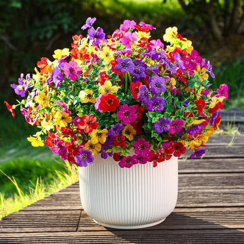 Alupssuc 24 Bundles Artificial Flowers for Outdoors Decoration, UV Resistant Silk Violet Faux Colorful Violet Eucalyptus Spring Fake Plants for Outside Indoor Yard Home Patio Porch Decor, Mix 4 Colors - Image 4