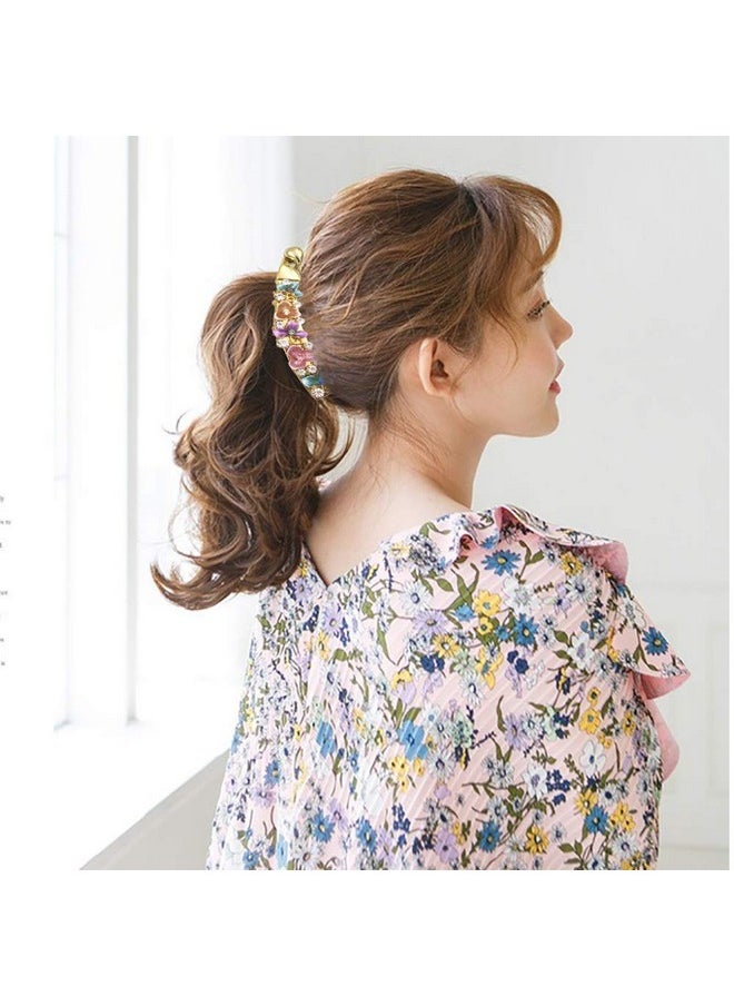 Lizzie Kay 2Pcs Floral Rhinestone Banana Hair Clip Claw Ponytail Holder Maker Styling For Women  - Image 2