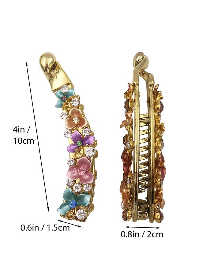 Lizzie Kay 2Pcs Floral Rhinestone Banana Hair Clip Claw Ponytail Holder Maker Styling For Women  - Image 3