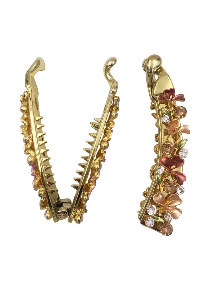 Lizzie Kay 2Pcs Floral Rhinestone Banana Hair Clip Claw Ponytail Holder Maker Styling For Women  - Image 4