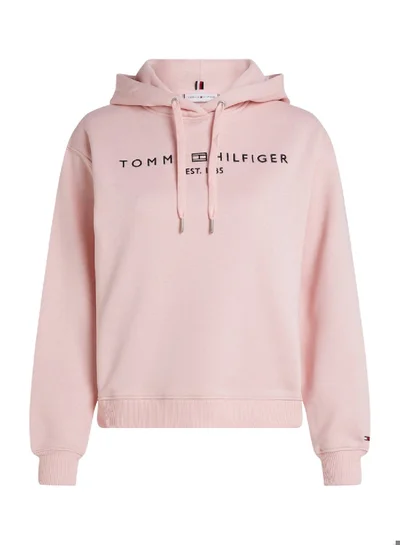 TOMMY HILFIGER Women's Modern Regular Corporate Logo Pullover Hoodie - Cotton, Pink