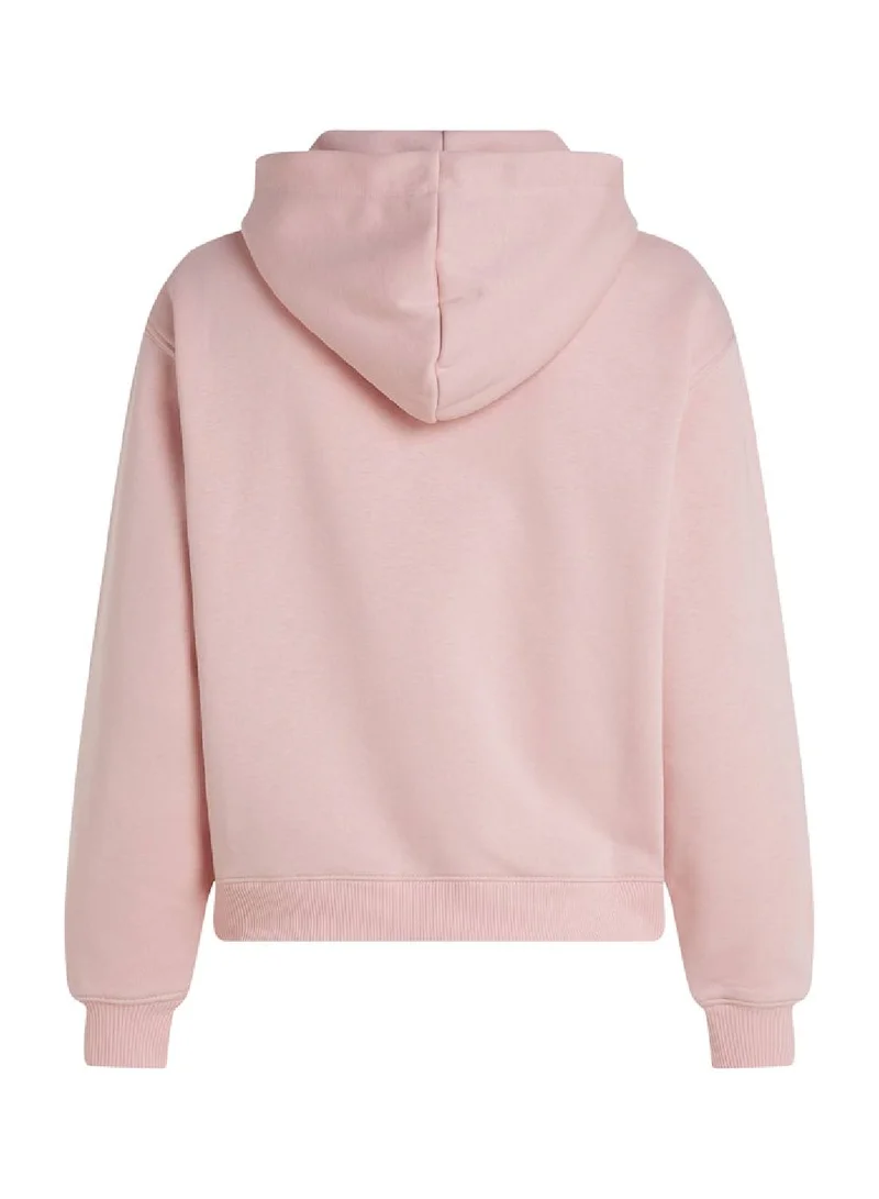 TOMMY HILFIGER Women's Modern Regular Corporate Logo Pullover Hoodie - Cotton, Pink
