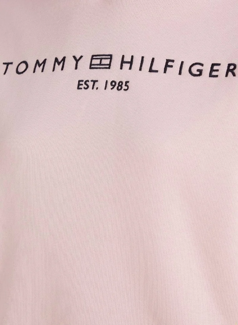 TOMMY HILFIGER Women's Modern Regular Corporate Logo Pullover Hoodie - Cotton, Pink