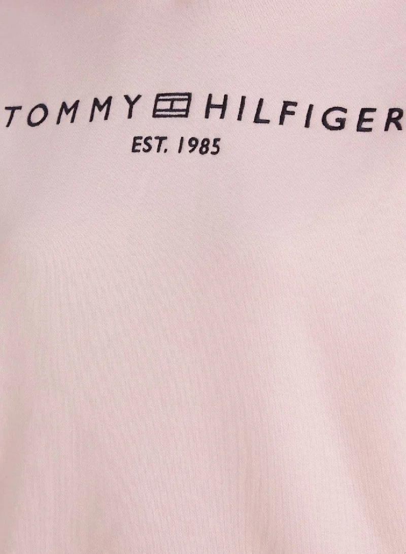 TOMMY HILFIGER Women's Modern Regular Corporate Logo Pullover Hoodie - Cotton, Pink