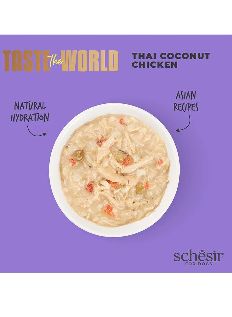 Schesir 12pcs Taste the World Chicken Thai Coconut in Broth - 150g Can, Complete and Balanced Wet Food for Adult Dogs - Image 3