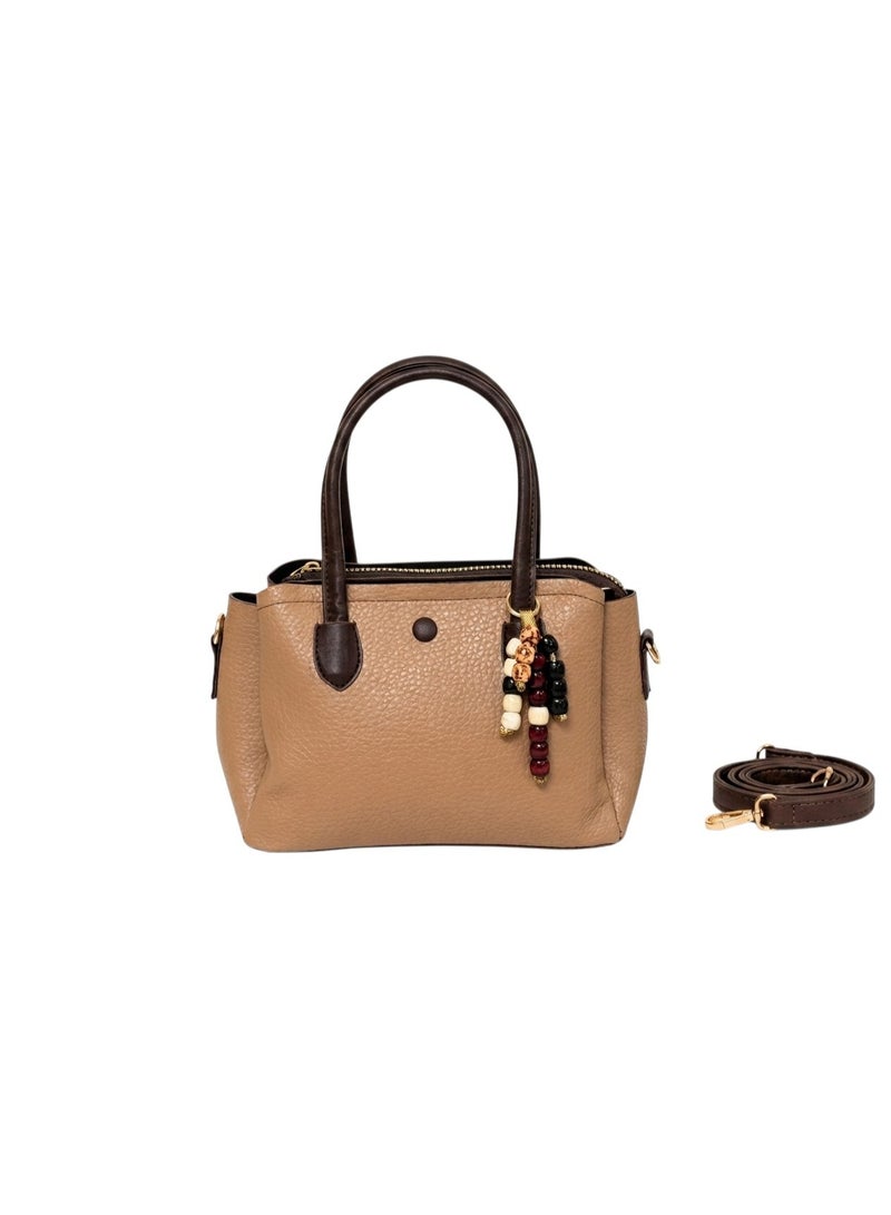 Kanaz Kharza Women’s Handbag with Elegant Beaded Charm – Stylish Leather Tote Bag with Top Handle & Detachable Shoulder Strap - Image 1
