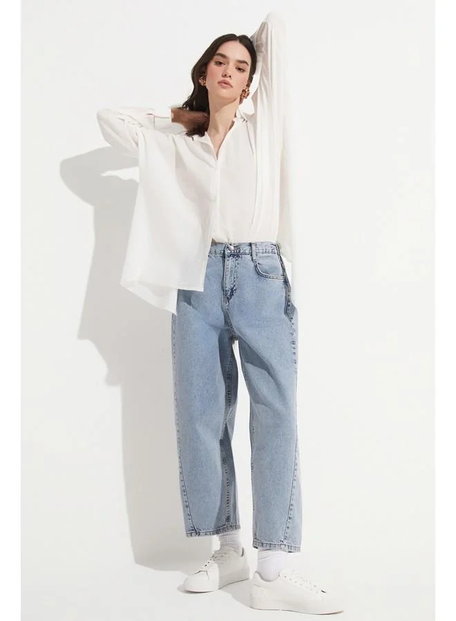 جون June Back Waist Elastic Jean Trouser Blue