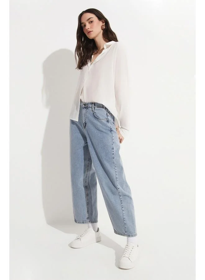 جون June Back Waist Elastic Jean Trouser Blue