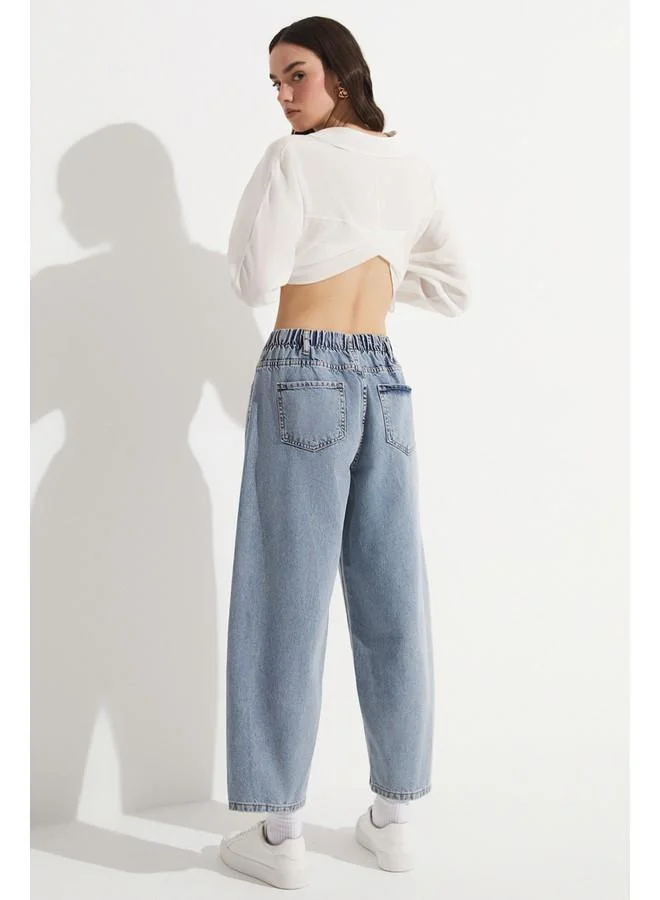 جون June Back Waist Elastic Jean Trouser Blue