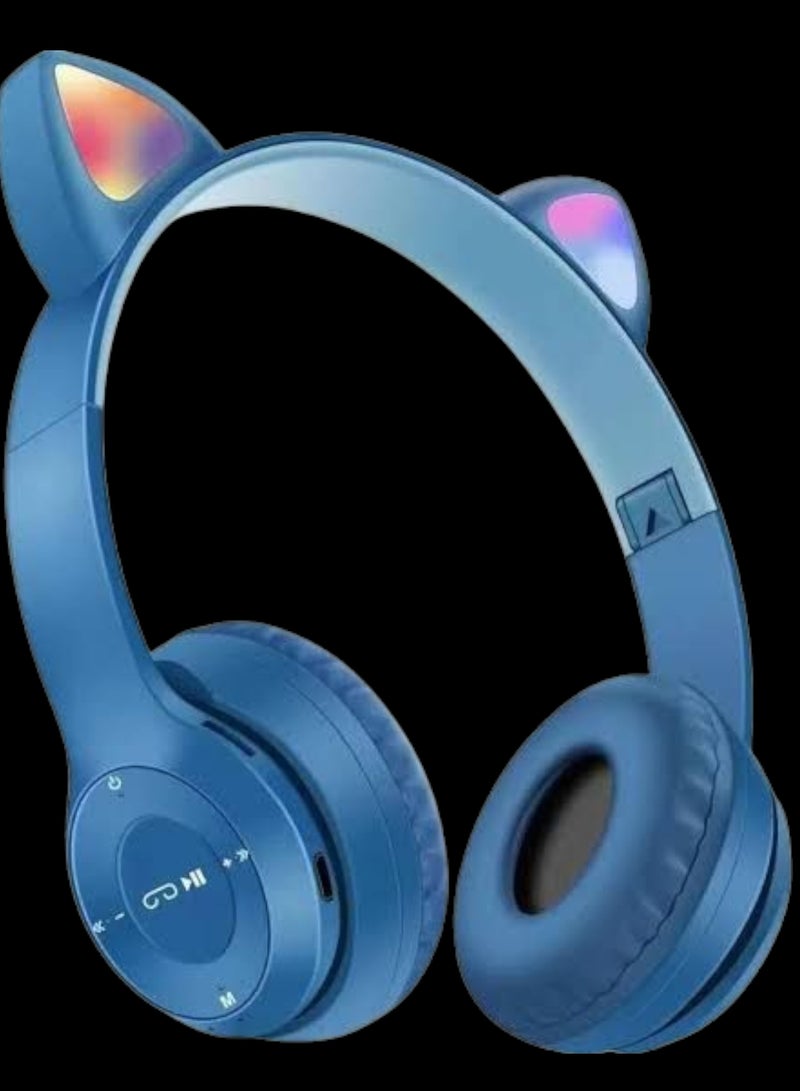 P47M Wireless Stereo Gaming Headset with Cat Ear Lights for Kids and Adults - Blue - Image 1