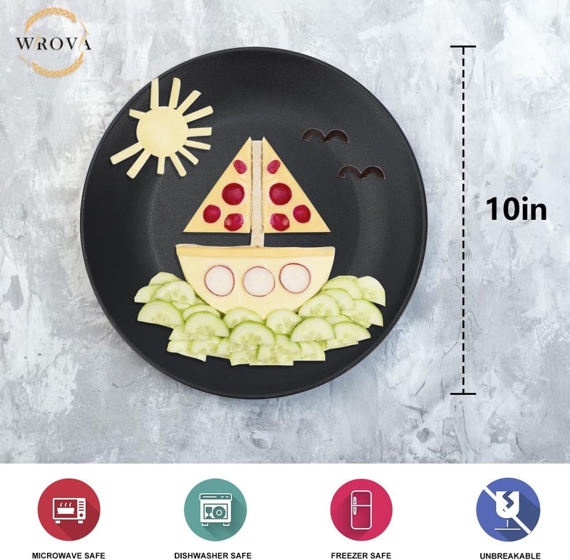 Wrova Wheat Straw Dinner Plates 10 Inch Unbreakable Set of 8  Dishwasher  Microwave Safe Plastic Plates Reusable  Lightweight Plates for kitchencampingsaladappetizer  Pure Black - Image 2