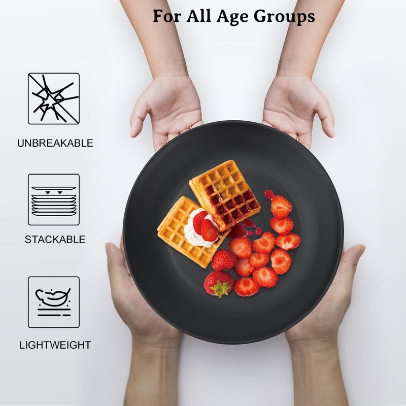 Wrova Wheat Straw Dinner Plates 10 Inch Unbreakable Set of 8  Dishwasher  Microwave Safe Plastic Plates Reusable  Lightweight Plates for kitchencampingsaladappetizer  Pure Black - Image 5