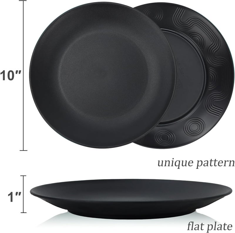 Wrova Wheat Straw Dinner Plates 10 Inch Unbreakable Set of 8  Dishwasher  Microwave Safe Plastic Plates Reusable  Lightweight Plates for kitchencampingsaladappetizer  Pure Black - Image 3