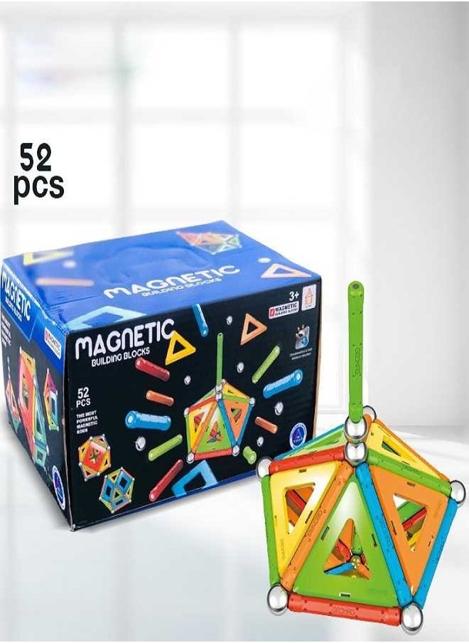 Magnetic Magnetic Toys Colored Tiles 52-Piece Building Set for Kids Ages 5 to 99 | STEM & STEAM Authenticated Educational Toy  - Image 1